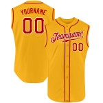 Authentic Red-White Gold Custom Sleeveless Jersey Baseball Authentic Red-White Gold Custom Sleeveless Jersey Baseball
