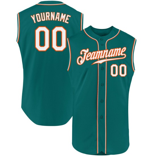 Sleeveless Baseball Custom Authentic Aqua White-Orange Jersey Sleeveless Baseball Custom Authentic Aqua White-Orange Jersey