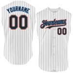 Pinstripe Black Custom Electric Authentic White Sleeveless Jersey Baseball Blue-Orange Pinstripe Black Custom Electric Authentic White Sleeveless Jersey Baseball Blue-Orange