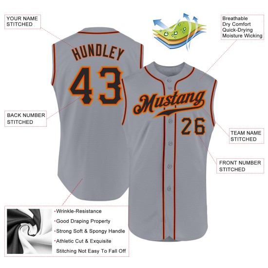 Jersey Baseball Custom Authentic Black-Orange Sleeveless Gray Jersey Baseball Custom Authentic Black-Orange Sleeveless Gray