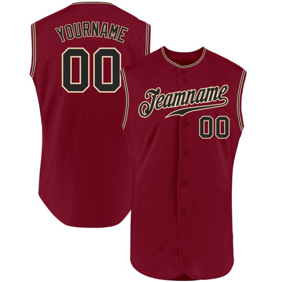 Custom Black-Cream Authentic Jersey Crimson Sleeveless Baseball Custom Black-Cream Authentic Jersey Crimson Sleeveless Baseball