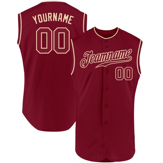 Sleeveless Crimson Jersey Crimson-Cream Authentic Custom Baseball Sleeveless Crimson Jersey Crimson-Cream Authentic Custom Baseball