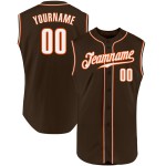 Baseball Jersey Brown Authentic Sleeveless White-Orange Custom Baseball Jersey Brown Authentic Sleeveless White-Orange Custom