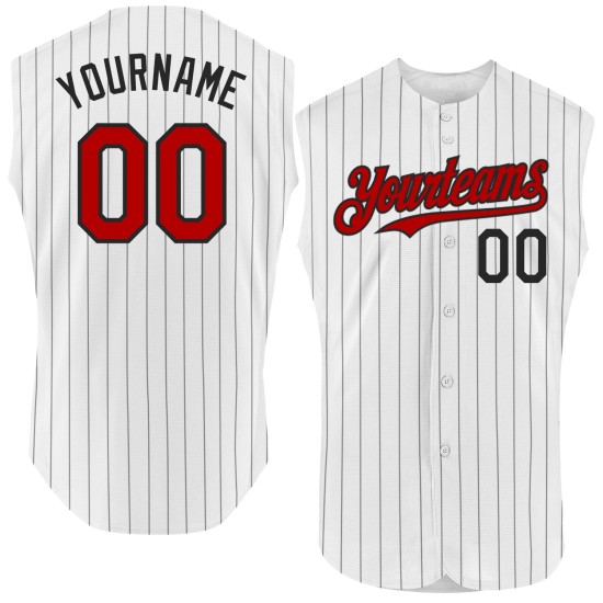 Jersey Custom Black Pinstripe Authentic Red White Sleeveless Baseball Jersey Custom Black Pinstripe Authentic Red White Sleeveless Baseball