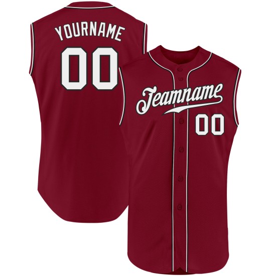 Authentic Baseball Jersey Crimson White-Black Custom Sleeveless Authentic Baseball Jersey Crimson White-Black Custom Sleeveless