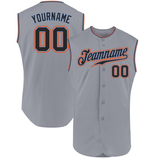 Custom Blue Black-Powder Sleeveless Gray Jersey Baseball Authentic Custom Blue Black-Powder Sleeveless Gray Jersey Baseball Authentic
