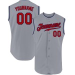Custom Gray Baseball Jersey Sleeveless Authentic Red-Navy Custom Gray Baseball Jersey Sleeveless Authentic Red-Navy