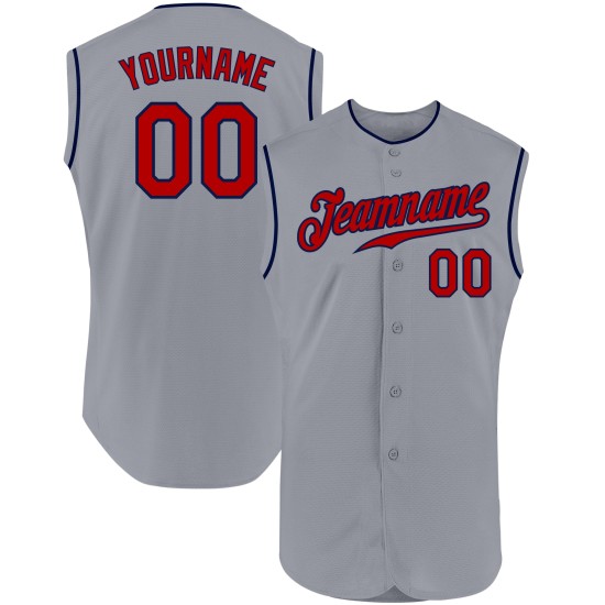 Custom Gray Baseball Jersey Sleeveless Authentic Red-Navy Custom Gray Baseball Jersey Sleeveless Authentic Red-Navy