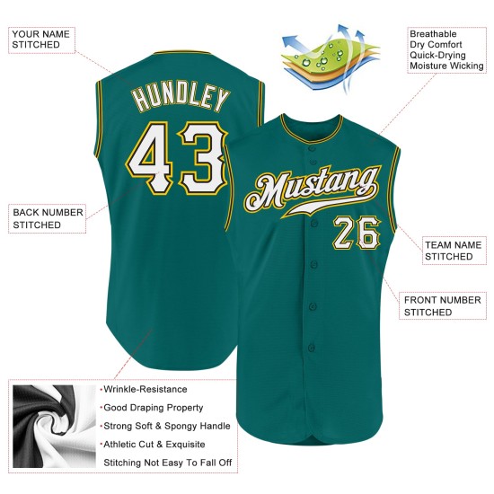 Custom Sleeveless Baseball Authentic White-Gold Jersey Aqua Custom Sleeveless Baseball Authentic White-Gold Jersey Aqua