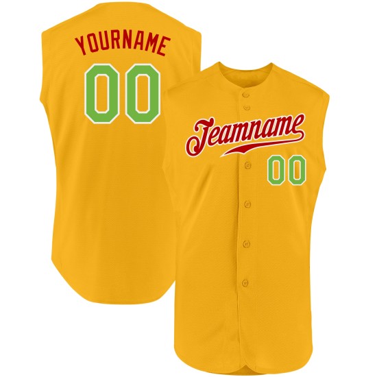 Sleeveless Neon Authentic Jersey Custom Gold Baseball Green-Red Sleeveless Neon Authentic Jersey Custom Gold Baseball Green-Red