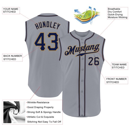 Jersey Sleeveless Authentic Gold Gray Custom Baseball Navy-Old Jersey Sleeveless Authentic Gold Gray Custom Baseball Navy-Old