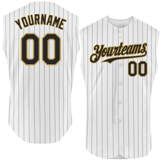 Jersey Authentic Custom Pinstripe Gold Old White Black Sleeveless Baseball Jersey Authentic Custom Pinstripe Gold Old White Black Sleeveless Baseball