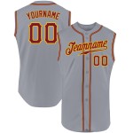 Jersey Gray Sleeveless Crimson-Gold Baseball Authentic Custom Jersey Gray Sleeveless Crimson-Gold Baseball Authentic Custom