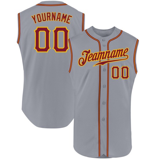 Jersey Gray Sleeveless Crimson-Gold Baseball Authentic Custom Jersey Gray Sleeveless Crimson-Gold Baseball Authentic Custom