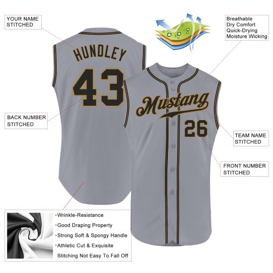 Sleeveless Custom Black-Old Baseball Authentic Jersey Gold Gray Sleeveless Custom Black-Old Baseball Authentic Jersey Gold Gray