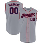 Jersey Navy-Red Sleeveless Gray Baseball Authentic Custom Jersey Navy-Red Sleeveless Gray Baseball Authentic Custom