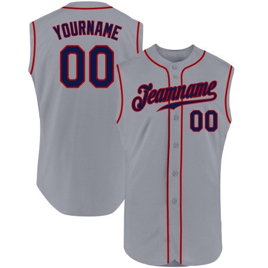 Jersey Navy-Red Sleeveless Gray Baseball Authentic Custom Jersey Navy-Red Sleeveless Gray Baseball Authentic Custom