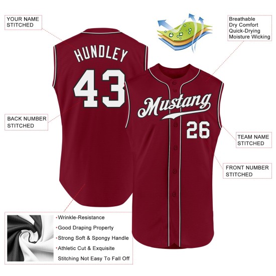 Authentic Baseball Jersey Crimson White-Black Custom Sleeveless Authentic Baseball Jersey Crimson White-Black Custom Sleeveless