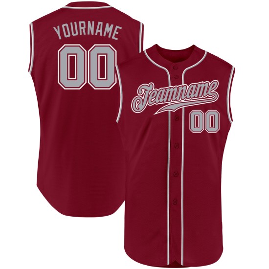 Crimson Authentic Jersey Baseball Gray-White Custom Sleeveless Crimson Authentic Jersey Baseball Gray-White Custom Sleeveless