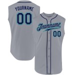 Custom Navy-Teal Gray Baseball Jersey Sleeveless Authentic Custom Navy-Teal Gray Baseball Jersey Sleeveless Authentic