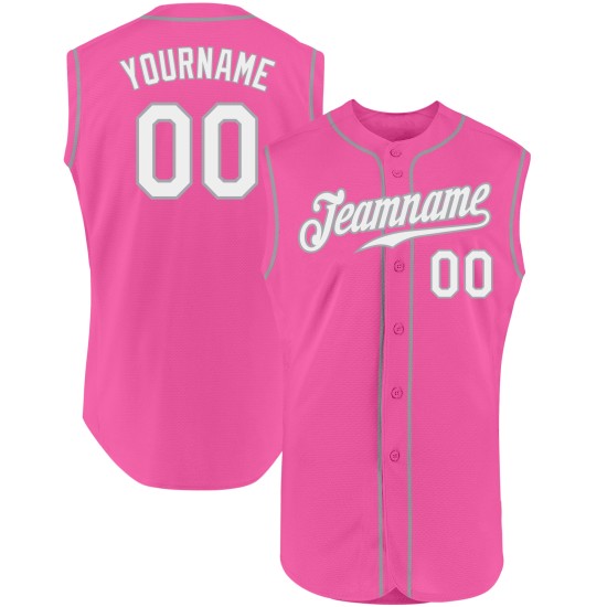 Jersey White-Gray Baseball Authentic Pink Sleeveless Custom Jersey White-Gray Baseball Authentic Pink Sleeveless Custom