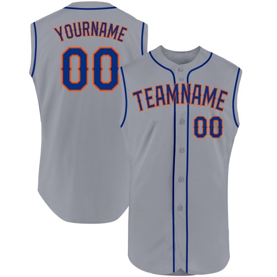 Sleeveless Authentic Baseball Royal-Orange Jersey Custom Gray Sleeveless Authentic Baseball Royal-Orange Jersey Custom Gray