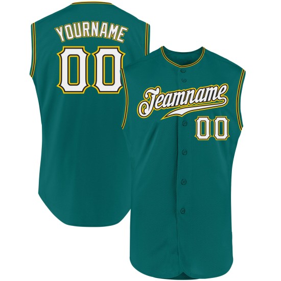 Custom Sleeveless Baseball Authentic White-Gold Jersey Aqua Custom Sleeveless Baseball Authentic White-Gold Jersey Aqua