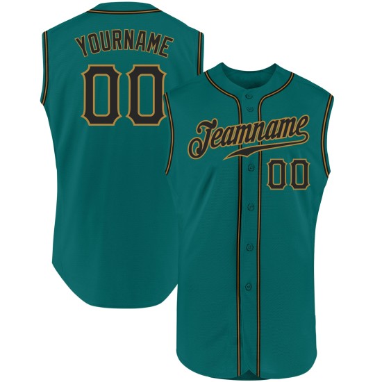 Sleeveless Jersey Custom Gold Aqua Black-Old Authentic Baseball Sleeveless Jersey Custom Gold Aqua Black-Old Authentic Baseball