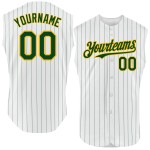 Sleeveless Green Baseball Gold Pinstripe Custom Jersey White Authentic Sleeveless Green Baseball Gold Pinstripe Custom Jersey White Authentic