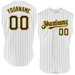 Authentic Baseball Jersey Black Gold Custom Sleeveless Pinstripe White Authentic Baseball Jersey Black Gold Custom Sleeveless Pinstripe White