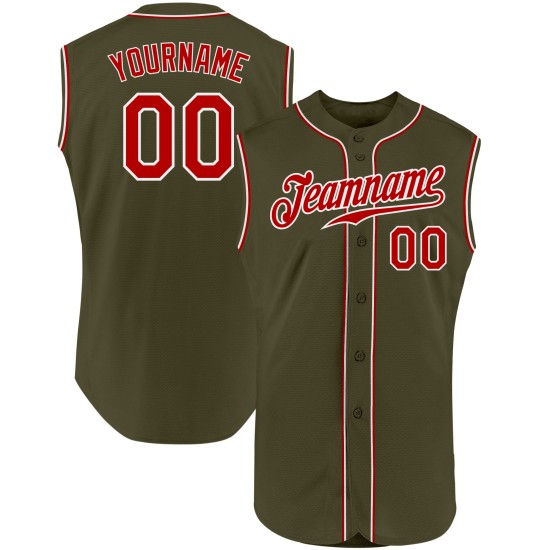 Jersey Sleeveless Custom Olive To Red-White Authentic Salute Service Baseball Jersey Sleeveless Custom Olive To Red-White Authentic Salute Service Baseball