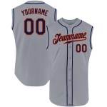 Jersey Sleeveless Authentic Custom Gray Navy-Orange Baseball Jersey Sleeveless Authentic Custom Gray Navy-Orange Baseball