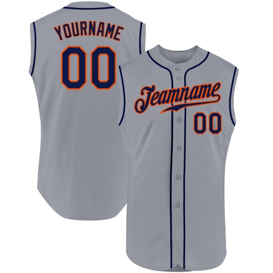 Jersey Sleeveless Authentic Custom Gray Navy-Orange Baseball Jersey Sleeveless Authentic Custom Gray Navy-Orange Baseball