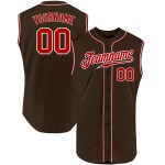 Sleeveless Red-White Jersey Brown Authentic Baseball Custom Sleeveless Red-White Jersey Brown Authentic Baseball Custom