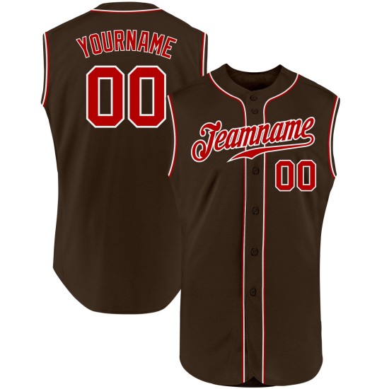 Sleeveless Red-White Jersey Brown Authentic Baseball Custom Sleeveless Red-White Jersey Brown Authentic Baseball Custom