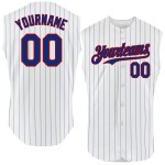 Baseball Sleeveless Custom Pinstripe White Authentic Jersey Royal Red Baseball Sleeveless Custom Pinstripe White Authentic Jersey Royal Red