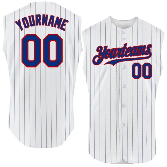 Baseball Sleeveless Custom Pinstripe White Authentic Jersey Royal Red Baseball Sleeveless Custom Pinstripe White Authentic Jersey Royal Red