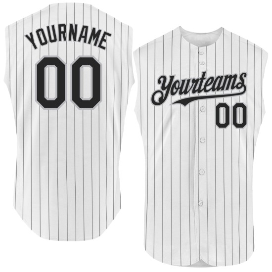Pinstripe Sleeveless White Custom Jersey Gray Authentic Baseball Black Pinstripe Sleeveless White Custom Jersey Gray Authentic Baseball Black