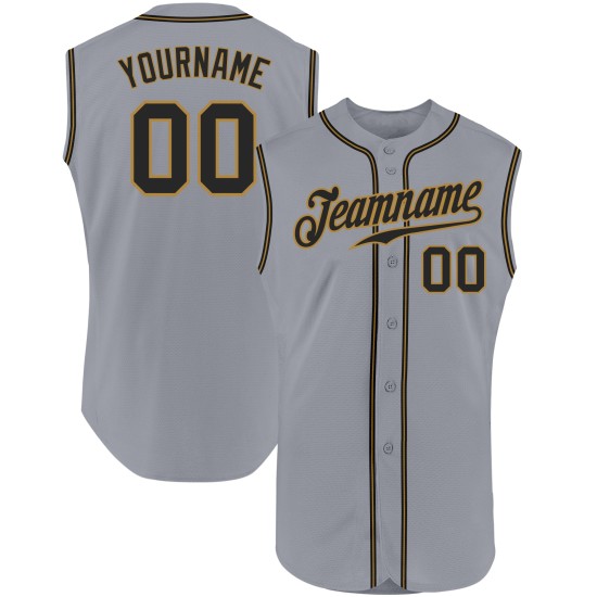 Sleeveless Custom Black-Old Baseball Authentic Jersey Gold Gray Sleeveless Custom Black-Old Baseball Authentic Jersey Gold Gray