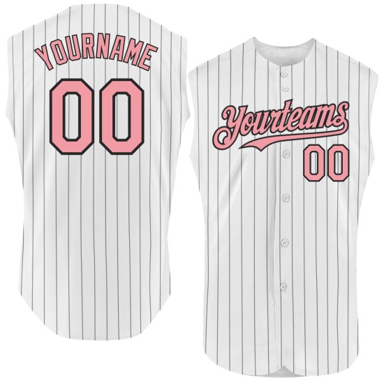 Pinstripe Custom Medium Authentic Jersey Baseball Sleeveless Pink White Black Pinstripe Custom Medium Authentic Jersey Baseball Sleeveless Pink White Black