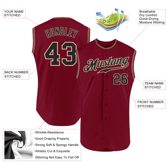 Custom Black-Cream Authentic Jersey Crimson Sleeveless Baseball Custom Black-Cream Authentic Jersey Crimson Sleeveless Baseball