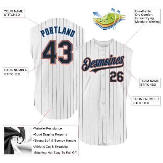 Pinstripe Black Custom Electric Authentic White Sleeveless Jersey Baseball Blue-Orange Pinstripe Black Custom Electric Authentic White Sleeveless Jersey Baseball Blue-Orange