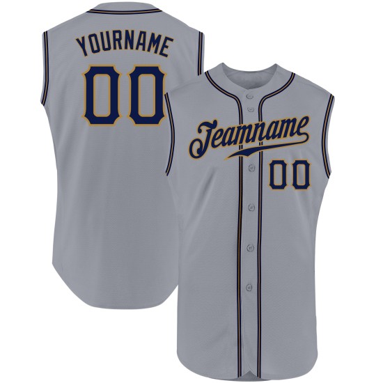 Jersey Sleeveless Authentic Gold Gray Custom Baseball Navy-Old Jersey Sleeveless Authentic Gold Gray Custom Baseball Navy-Old