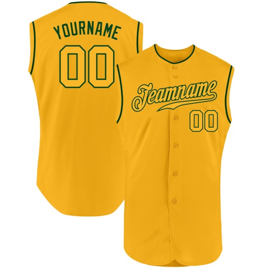 Jersey Gold-Green Authentic Custom Sleeveless Baseball Gold Jersey Gold-Green Authentic Custom Sleeveless Baseball Gold