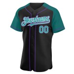 Custom Baseball Sleeves Raglan Authentic Teal-Purple Black Jersey Custom Baseball Sleeves Raglan Authentic Teal-Purple Black Jersey