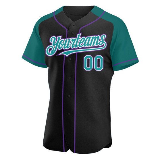 Custom Baseball Sleeves Raglan Authentic Teal-Purple Black Jersey Custom Baseball Sleeves Raglan Authentic Teal-Purple Black Jersey