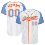 Jersey Baseball White Blue-Orange Pinstripe Raglan Custom Sleeves Blue Light Authentic Light Jersey Baseball White Blue-Orange Pinstripe Raglan Custom Sleeves Blue Light Authentic Light