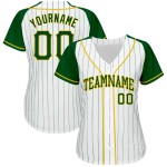 Green Raglan Sleeves Pinstripe Jersey Baseball Green-Gold White Custom Authentic Green Raglan Sleeves Pinstripe Jersey Baseball Green-Gold White Custom Authentic