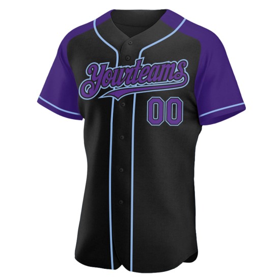 Black Raglan Sleeves Baseball Custom Jersey Authentic Blue Purple-Light Black Raglan Sleeves Baseball Custom Jersey Authentic Blue Purple-Light