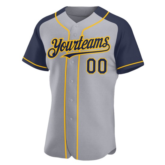 Raglan Authentic Navy-Gold Jersey Baseball Custom Gray Sleeves Raglan Authentic Navy-Gold Jersey Baseball Custom Gray Sleeves